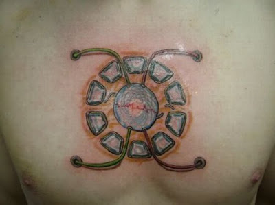 Iron Man Tattoo of Arc Reactor on Chest