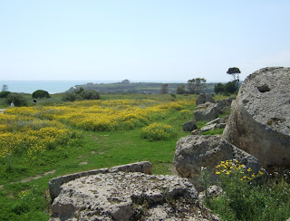 Blick von den Resten des Tempels G auf die Akropolis von Selinunt