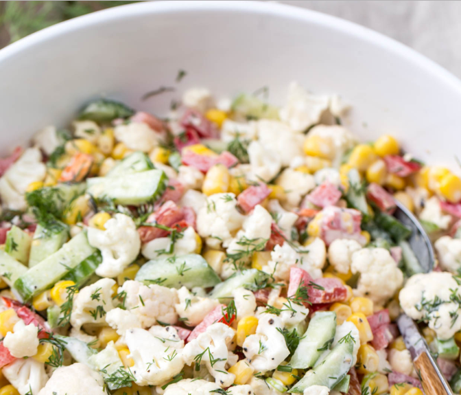 Cauliflower Cucumber Corn Salad #veganrecipe