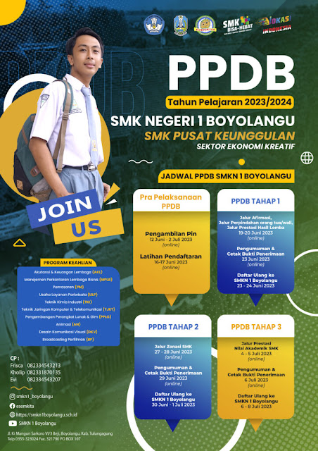 Pengumuman Penerimaan Siswa Baru (PPDB) SMKN 1 Boyolangu Tulungagung 2023/2024