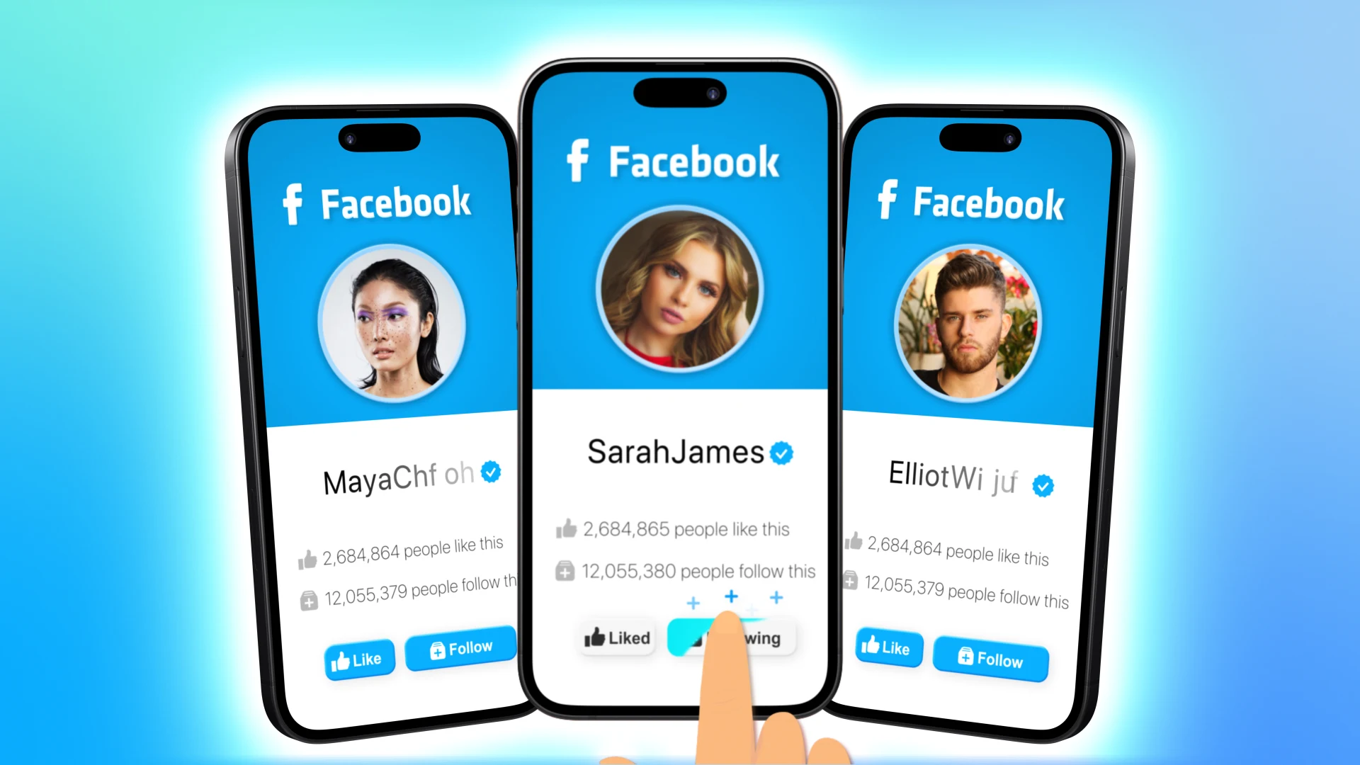 Facebook 3D Phone Animation - Like and Follow Profile Page Call to Action