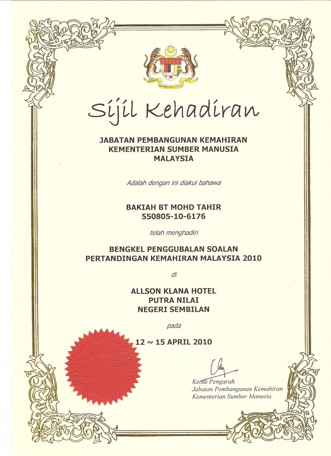 Bak's Creation & Services Sdn. Bhd.: SIJIL -SIJIL PENGHARGAAN