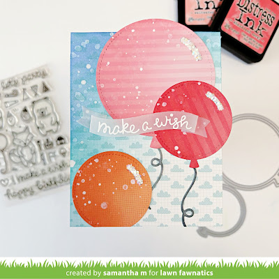 Make a Wish (Balloons) Card by Samantha M for Lawn Fawnatics Challenge, Lawn Fawn, Distress Inks, Birthday, Card Making, Handmade Cards, Patterned Paper, #lawnfawnatics #lawnfawn #distressinks #balloons #birthdaycard #cardmaking #handmadecards