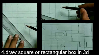 Here drawing square or rectangular boxes by using one point perspectives