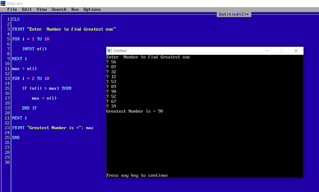 QBASIC Program to find Greater  and Smaller number using Array