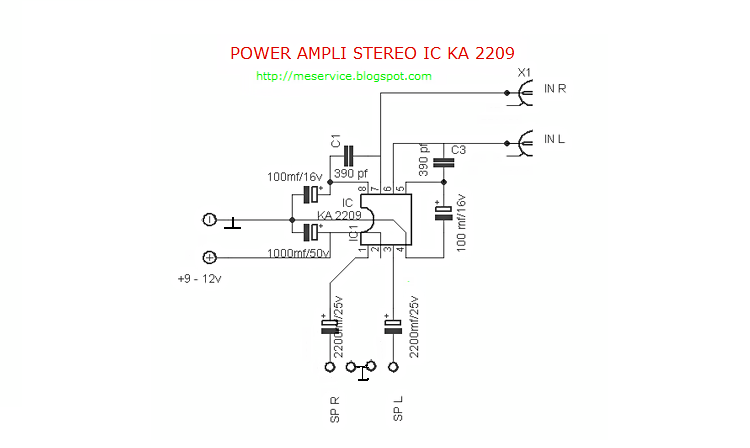 MESERVICE Skema  Power Ampli  Mini  Stereo IC KA 2209 