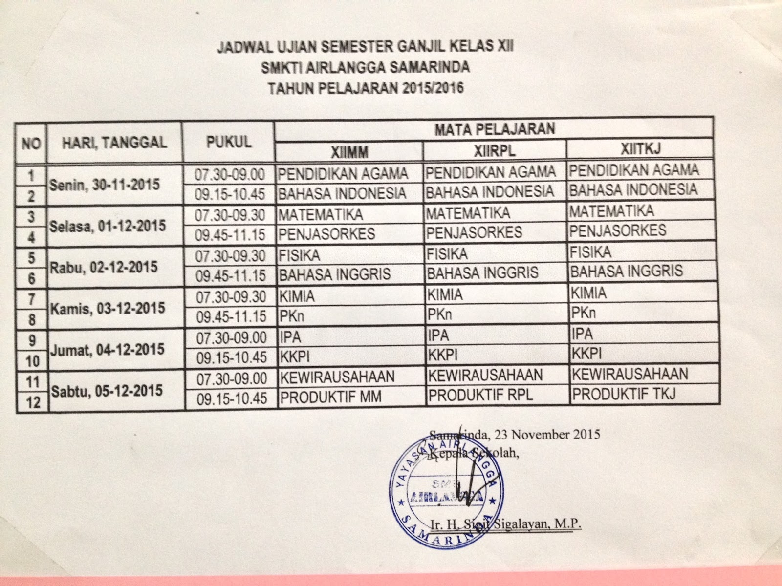 SMK TI Airlangga Samarinda November 2015 2018 09 01 05 17 01 Kelas XII