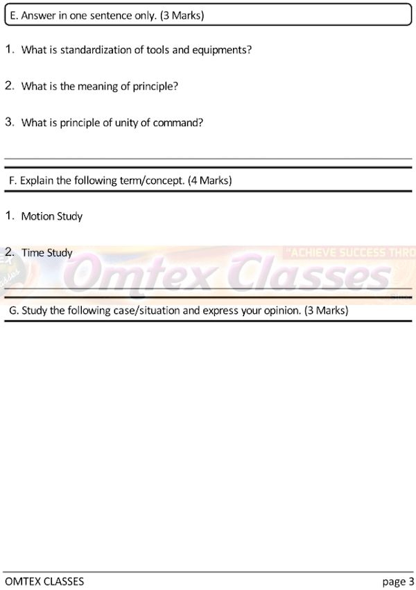 OCM Test No. 1. Class: 12th Standard Maharashtra Chapter 1: Principles of Management.