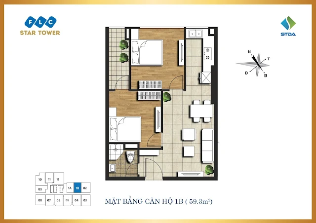 Căn hộ 1B, dt 59,3m2 - FLC Star Tower