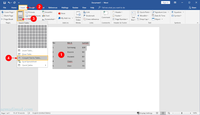 cara membuat tabel di word 2016