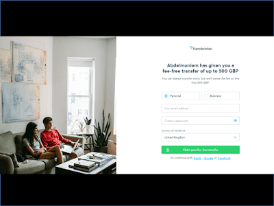 Open a free account with the Transfers Wise Online Bank
