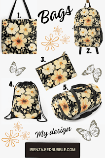 Orange and White Floral Pattern Bags.