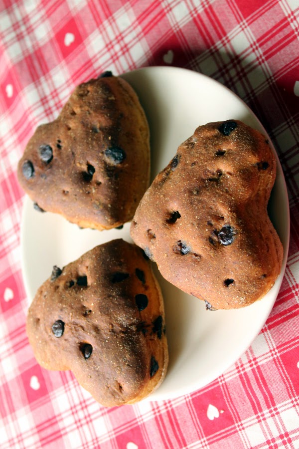 Corazones de pan con chocolate