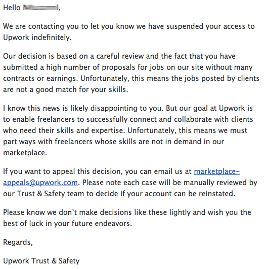 upwork account suspended email
