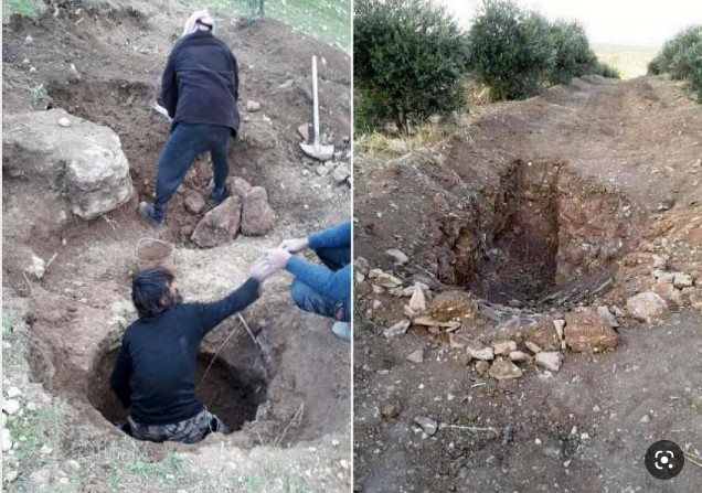 تحت مظلة الإحتلال التركي، مجموعة سلطان مراد التي يتزعمها فهيم عيسى تحفر في تلة قرية خليلاك بحثاً عن الآثار 