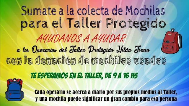 Colecta de mochilas para el Taller Protegido