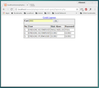 Hasil Pencarian Data dan Export PHP MySQL ke Excel