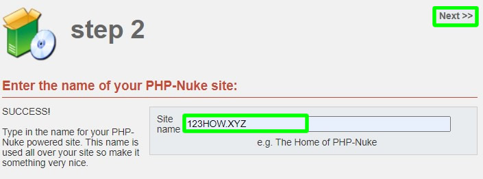 php-nuke installation enter site name