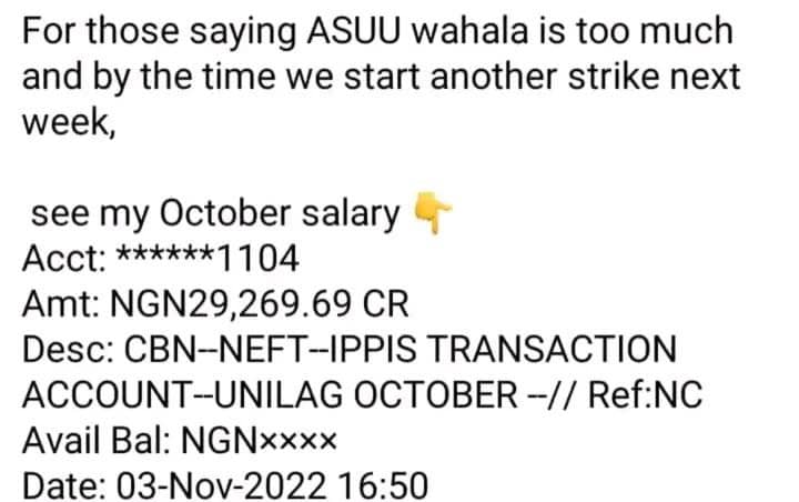 Unilag Senior Lecturer Shares shocking Salary Alert (Picture)