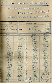 Planilla de la partida de ajedrez Francino - Durao del I Torneo Internacional de Terrassa 1960