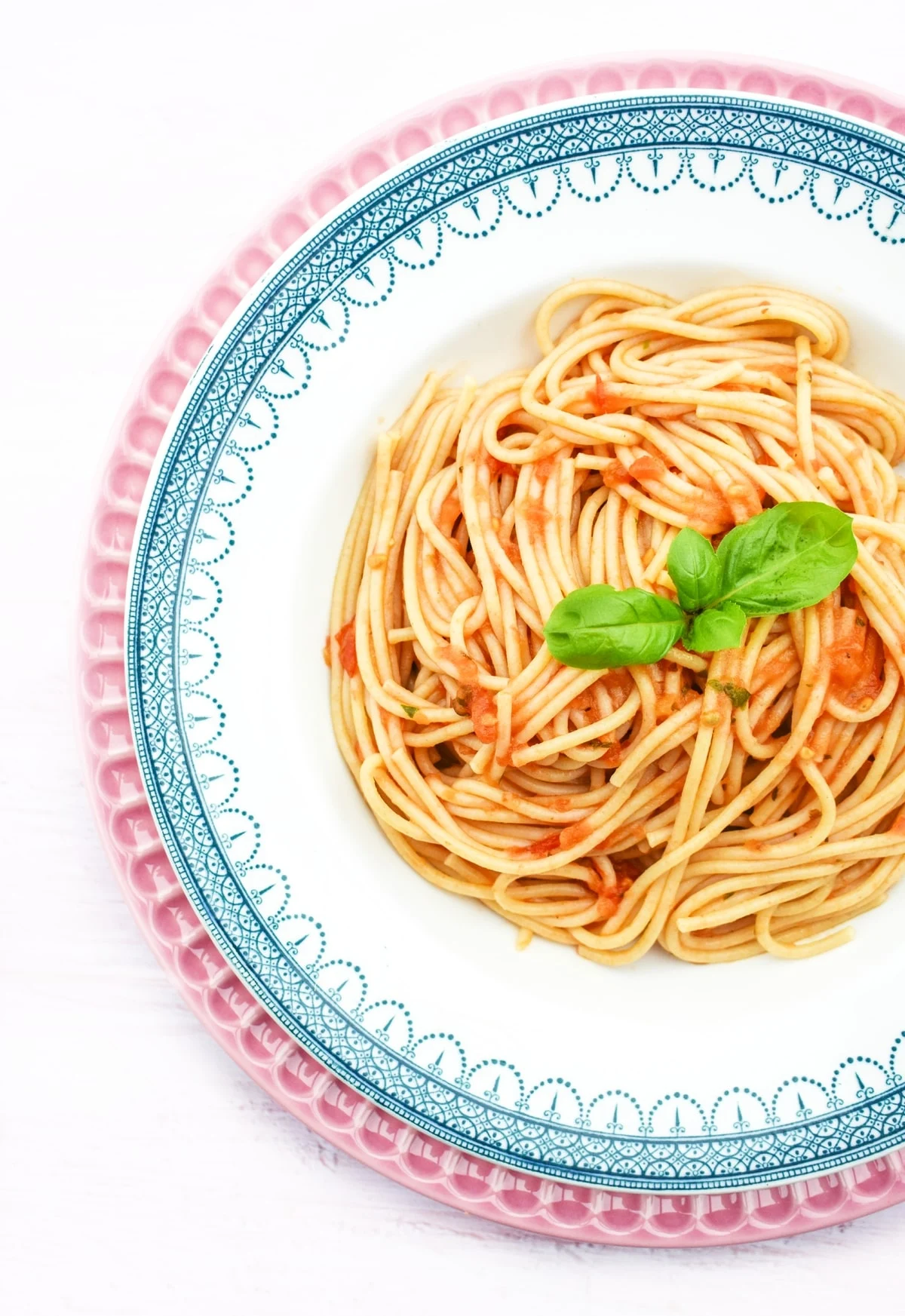 spaghetti coated in a roasted tomato sauce.