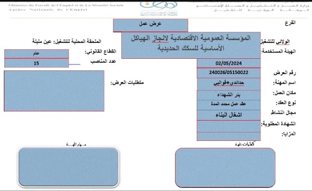 عرض عمل للمؤسسة العمومية الاقتصادية لانجاز الهياكل الاساسية للسكك الحديدية