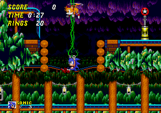 Screen du niveau Mystic Cave Zone dans le jeu vidéo Sonic 2 sur Sega Megadrive.