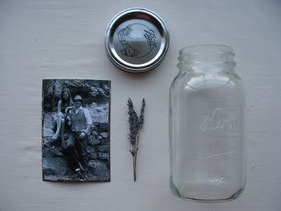 Vintage Photo Mason Jar I love how Cori made her own wedding centerpieces 