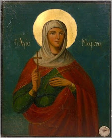 Αγιορείτικη εικόνα της Αγίας Μαρίνας με ενσωματωμένο μικρολείψανό της (1938).