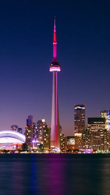 City, Night, Toronto, Canada, Buildings, Architecturev