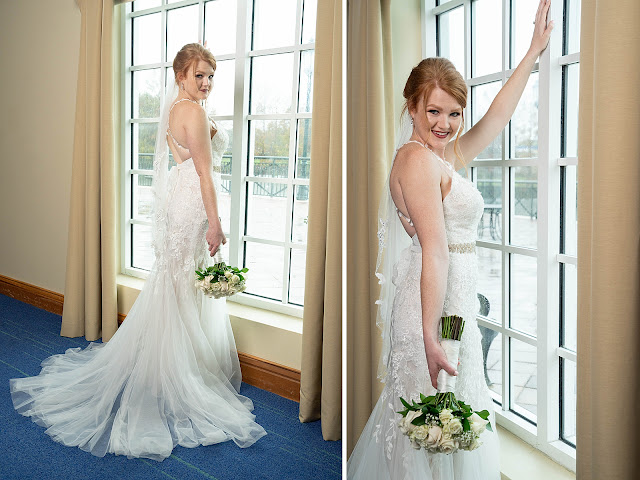 Posed Bride with Bouquet by window Port Saint Lucie Civic Center Wedding Photos by Stuart Wedding Photographer Heather Houghton Photography