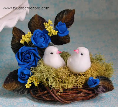 royal blue bird nest wedding cake topper woodland rustic garden