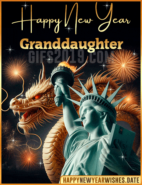 Happy New Year Golden Dragon statue Liberty USA Granddaughter