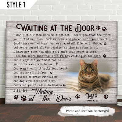Waiting At The Door Cat Poem Horizontal Canvas Poster Framed Print