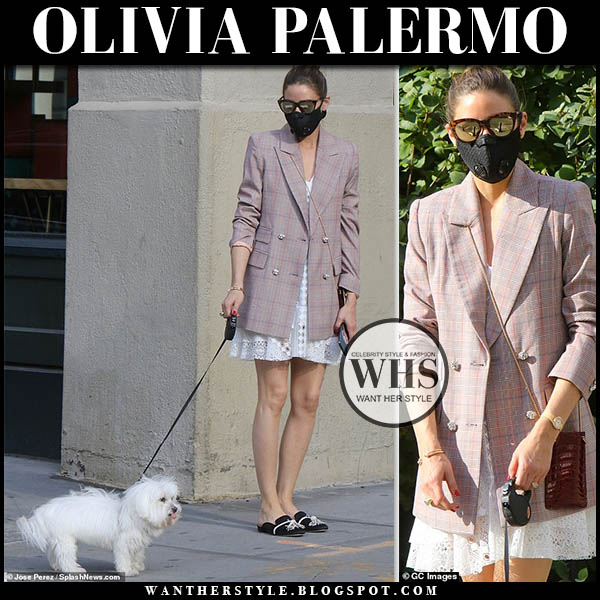 Olivia Palermo in pink check blazer and white mini dress
