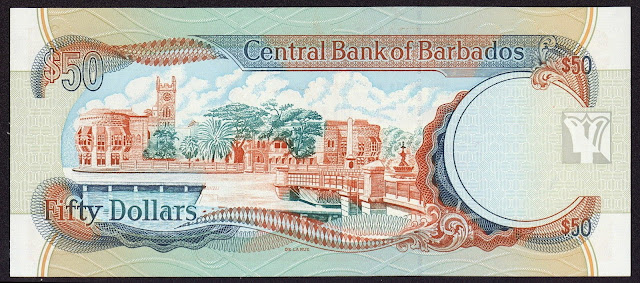 Barbados money currency 50 Dollars banknote 1998