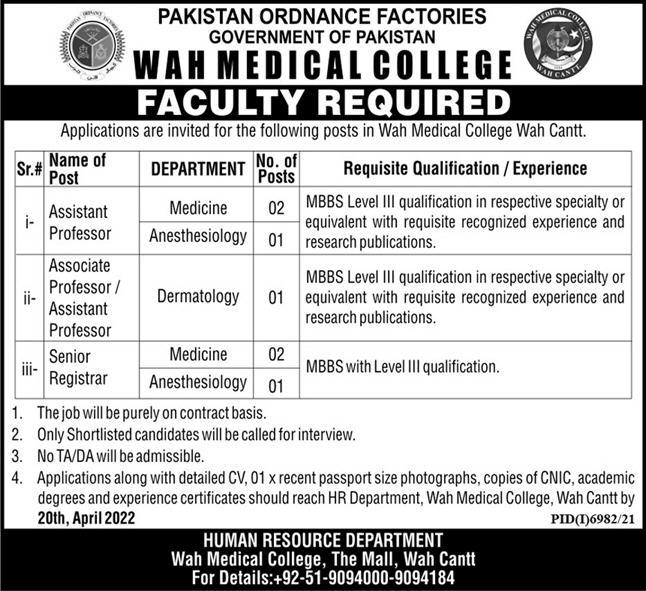 Latest Wah Medical College Management Posts Wah Cantt 2022