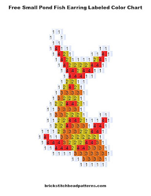 Free Small Pond Fish Earring Brick Stitch Seed Bead Pattern Labeled Color Chart