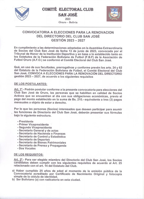 Convocatoria Elecciones Oruro