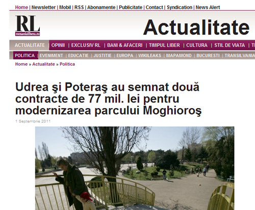 Udrea şi Poteraş au semnat două contracte de 77 mil_ lei pentru modernizarea parcului Moghioroş I Romania Libera_26_09_2011940