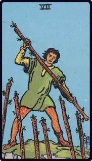 The 7 of Wands - Tarot Card from the Rider-Waite Deck