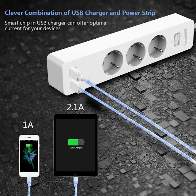 NTONPOWER Smart Power Strip Socket with Surge Protection EU Plug with Switch Power Outlet Extension 