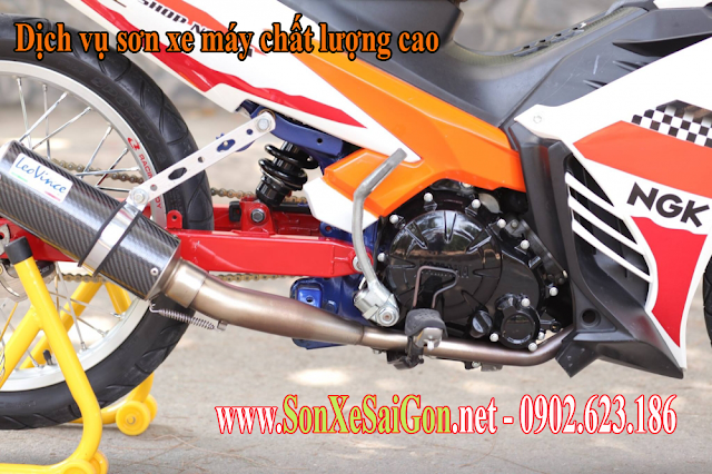 Sơn xe Exciter 135 màu trắng cam Repsol cực đẹp