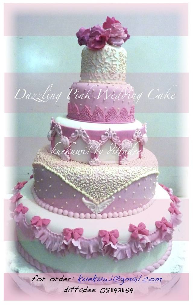 Dazzling Pink for your amazing wedding 5 tiers wedding cake less or more