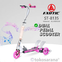 Skuter Injak Lipat Anak Exotic ST8135 Beban Maks 100kg Bel Flashing PU Wheel Dual Pedal Scooter for Kids