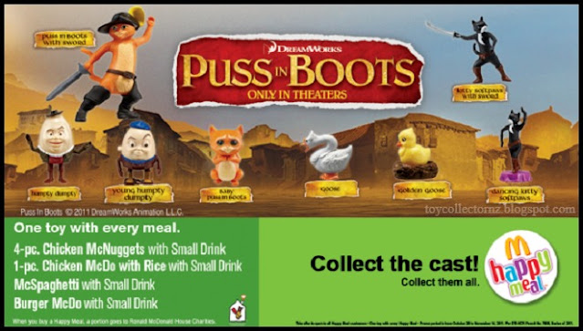 McDonalds Puss in Boots Toys 2011 Philippines Happy Meal toy promotion Set of 8 toys