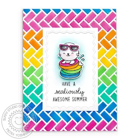 Sunny Studio Blog: Rainbow Background Summer Seal Card (using Sealiously Sweet Stamps, Frilly Frames Herringbone Dies, Fancy Frames Rectangle Dies)