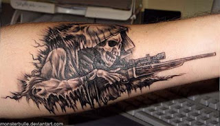 Death tattoo: Grim Reaper portrayed as a sniper