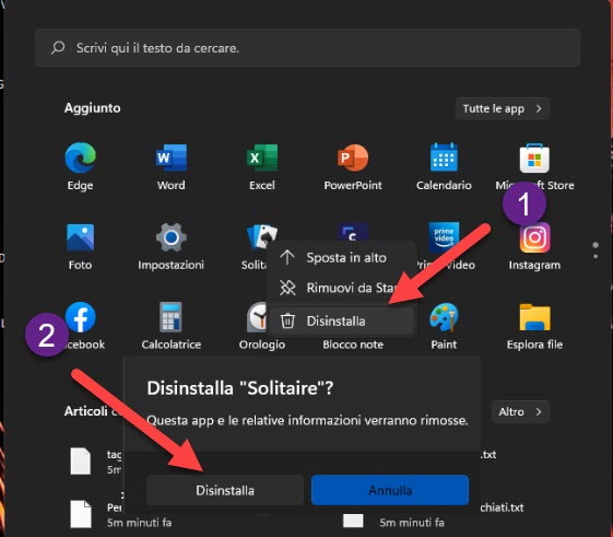 disinstallare applicazioni che non servono