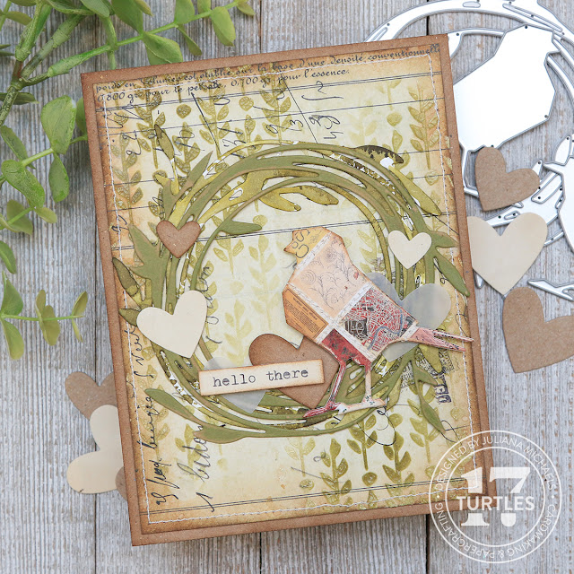 Hello There Patchwork Love Birds Card by Juliana Michaels featuring Tim Holtz Sizzix 2024 Vault Collection Love Birds and Funky Floral Wreath